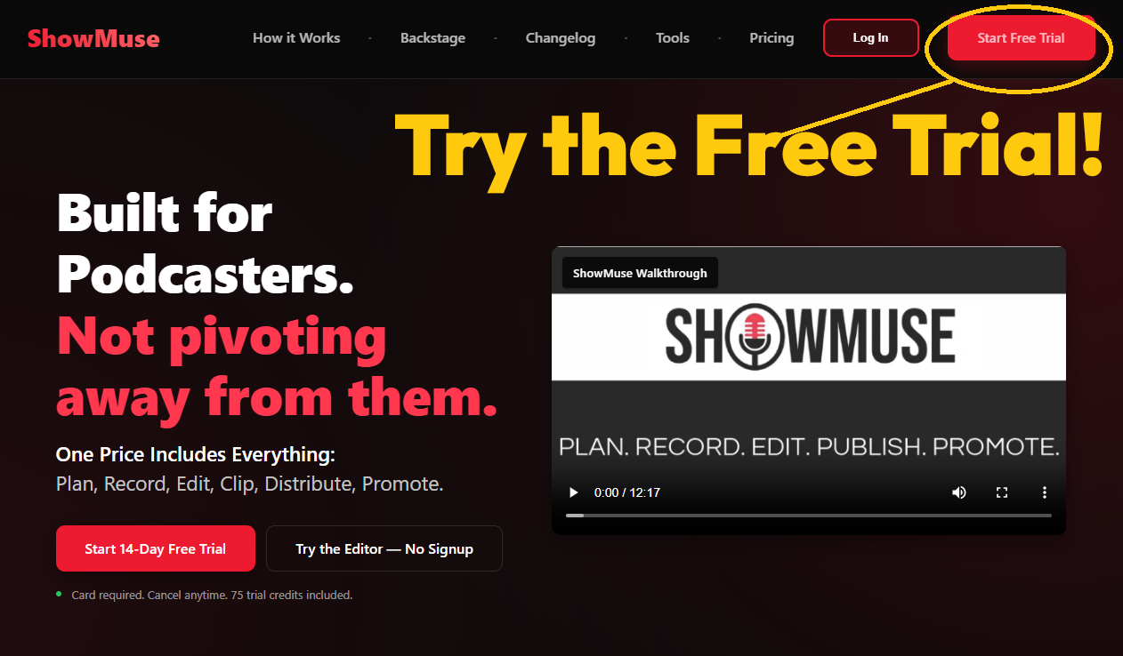 Produce Podcast Episode with ShowMuse, Free for 14 Days