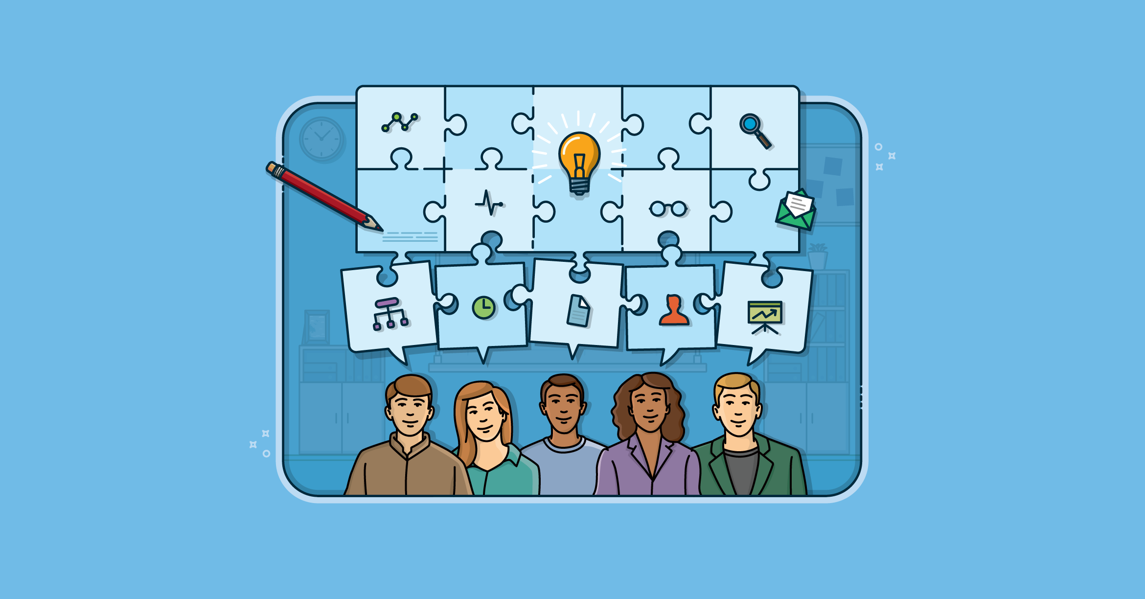 Each team member brings a piece of the sprint puzzle to each daily scrum. By syncing the pieces, the team sees a full picture of how the sprint is going. The daily scrum exists for team members to sync, not to report status to the Scrum Master.