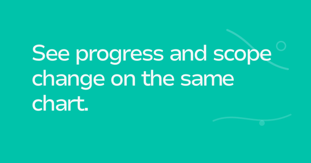 Text graphic: See progress and scope change on the same chart.