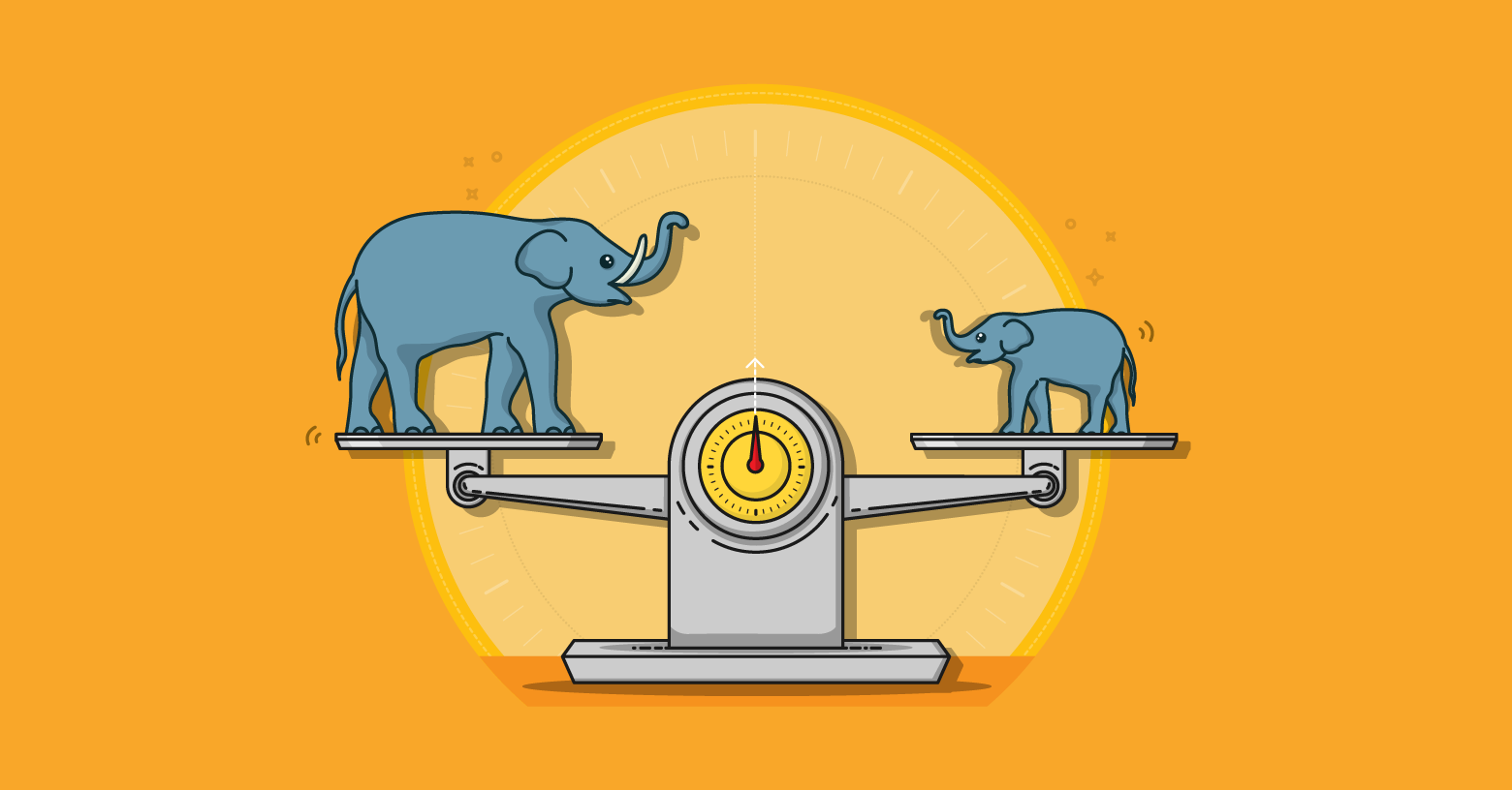 Two elephants on a balancing scale.