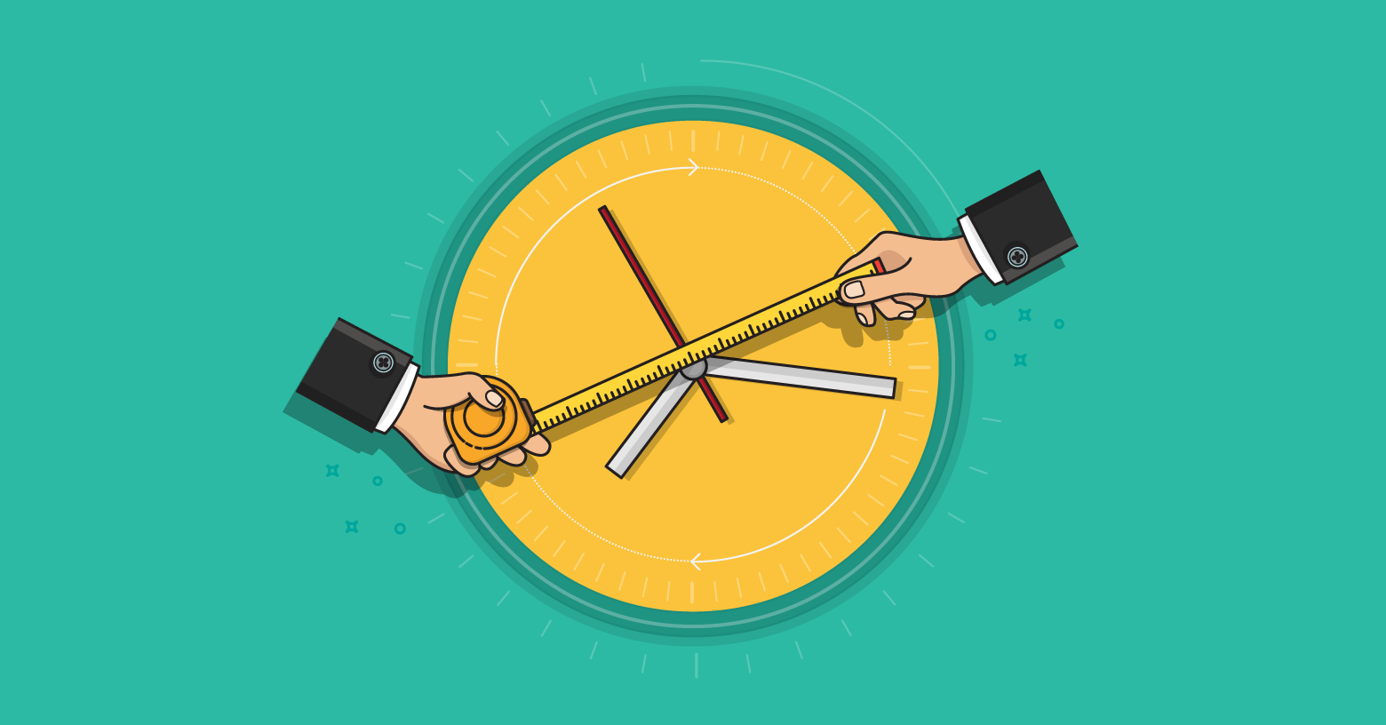 Measuring a wall clock using using a tape measure.