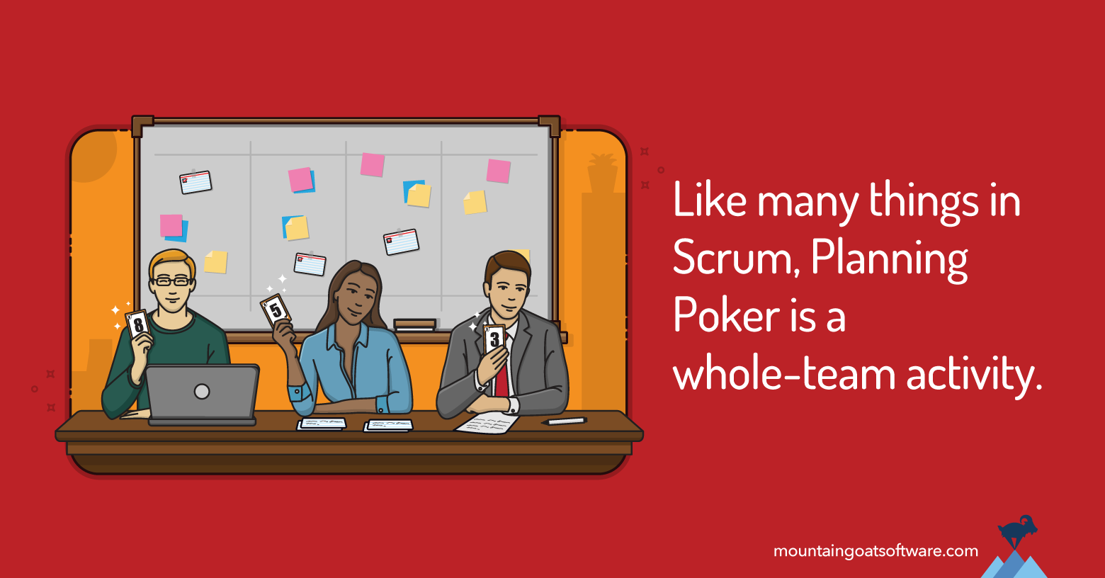 Quote card for 3 Roles That Need to be Involved in Agile Estimating with Planning Poker.