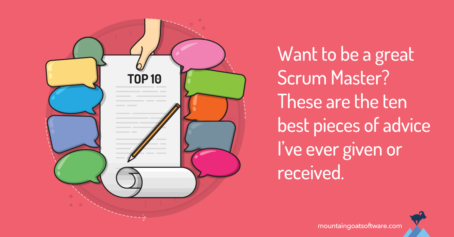 Quote card for Ten sentences with all the Scrum Master advice you'll ever need.