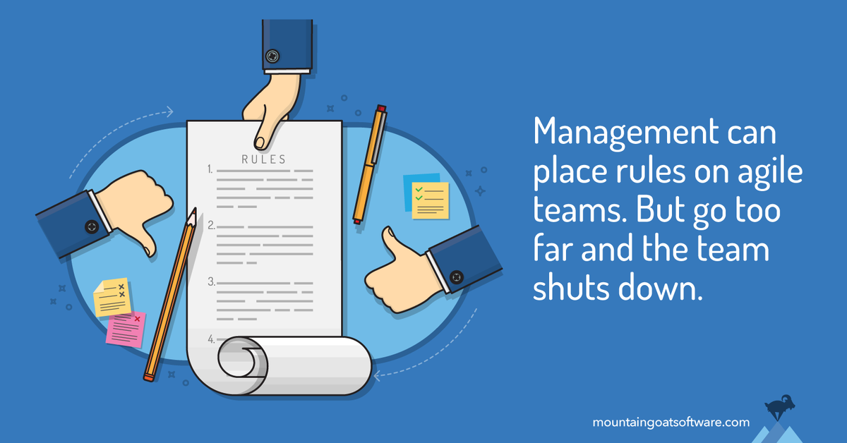 Quote card for Placing Rules on Self-Organizing Teams.