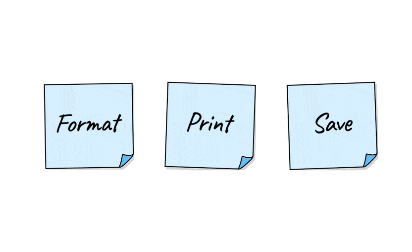 If we mentally double-click on any of the top three cards--format, print, save--it contains its own two-dimensional story map.