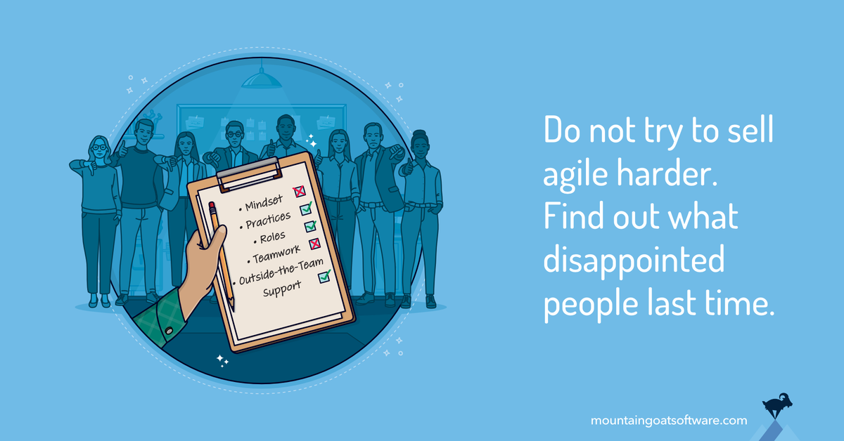 A checklist showing what disappointed the team about agile.