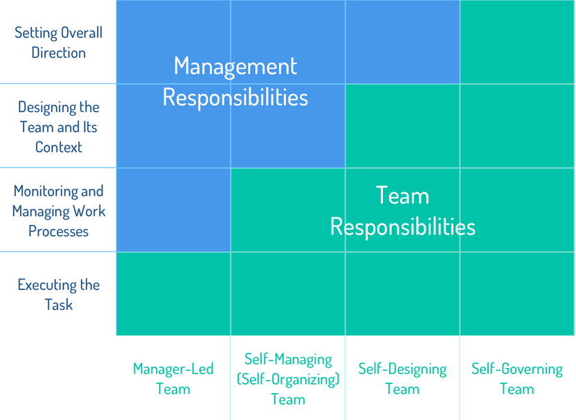 Chart displaying management vs. team responsibilities
