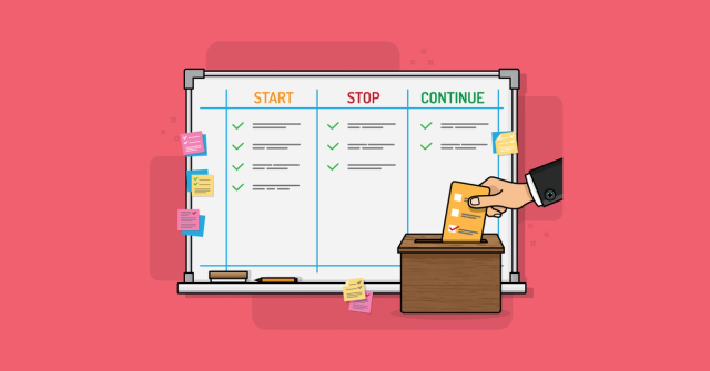 Ballot box and whiteboard listing changes Scrum team wants.