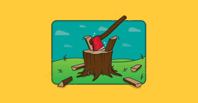 Ax splitting wood to illustrate splitting user stories.