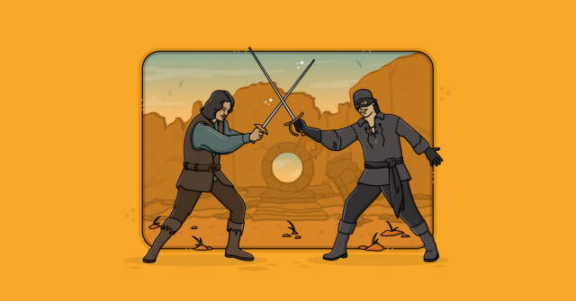 Two characters from The Princess Bride battle with swords. Next to them is a twist on a Princess Bride quote: "Agile is difficult. Anyone who says different is trying to sell you something"