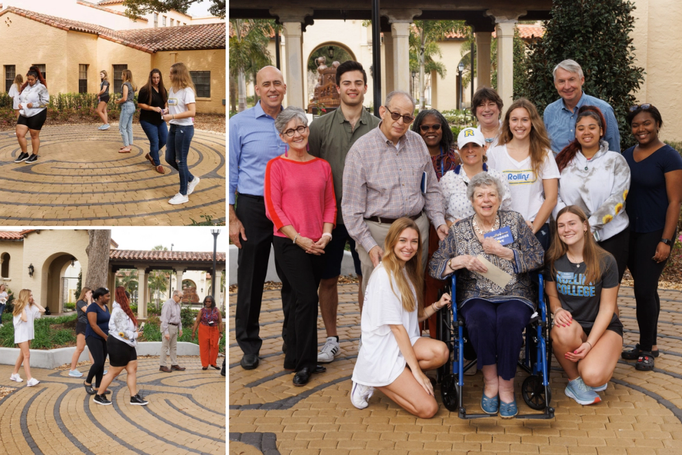 Rollins' dean of religious and spiritual life Rev. Katrina Jenkins led a moving meditation walk through the brand new labyrinth and meditation garden on the northeast side of campus. 