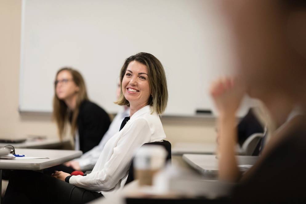 A Rollins business student in class.