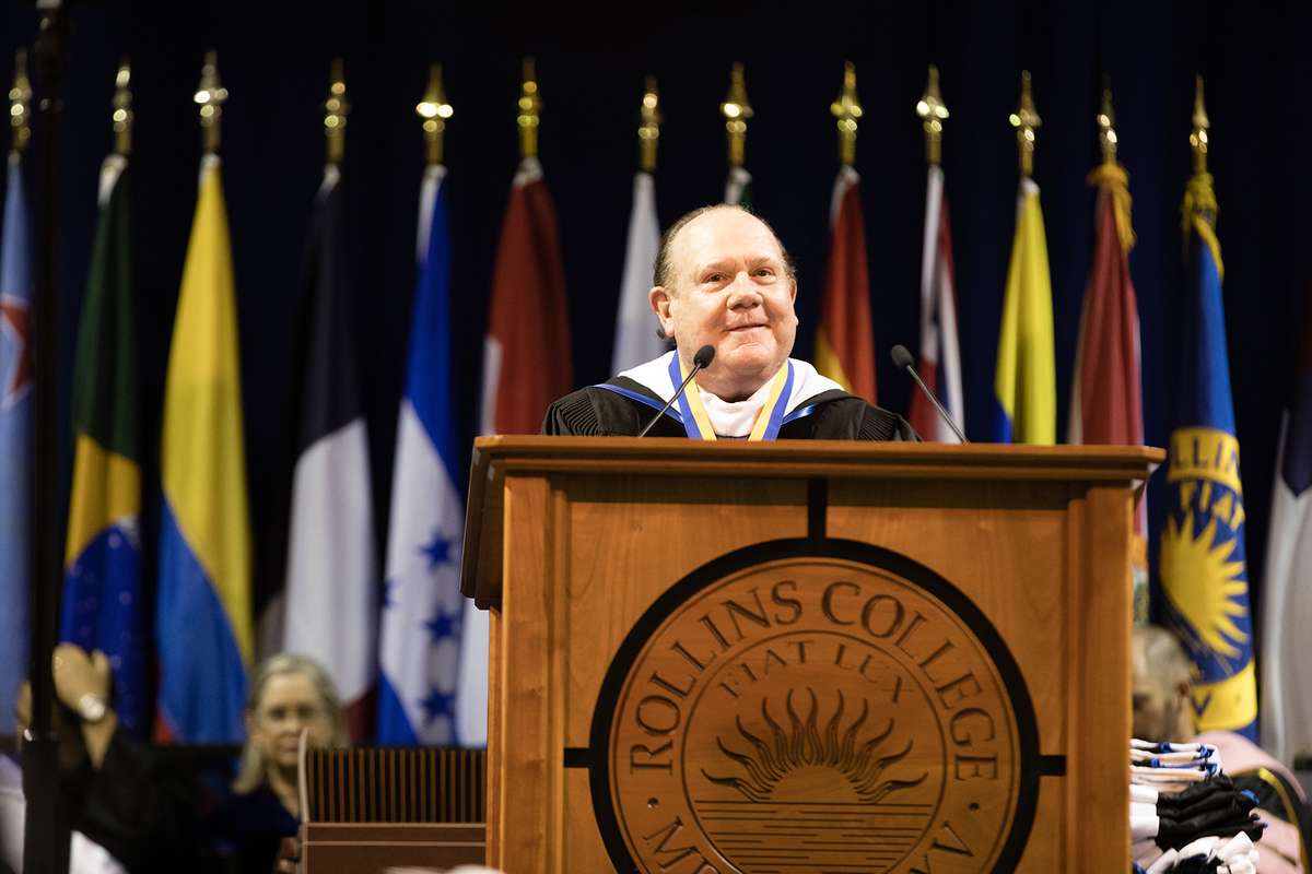 Allan Keen ’70 ’71MBA gives his final convocation as chairman of Rollins’ Board of Trustees.  