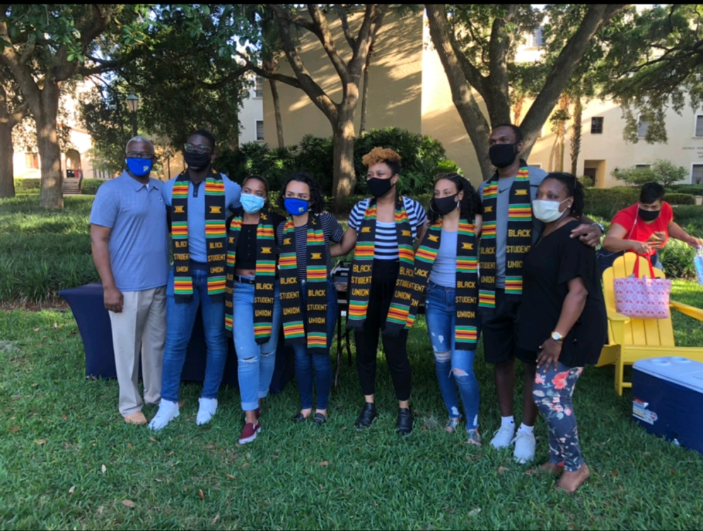 Hannah Munford and members of the Black Student Union on Mills Lawn.