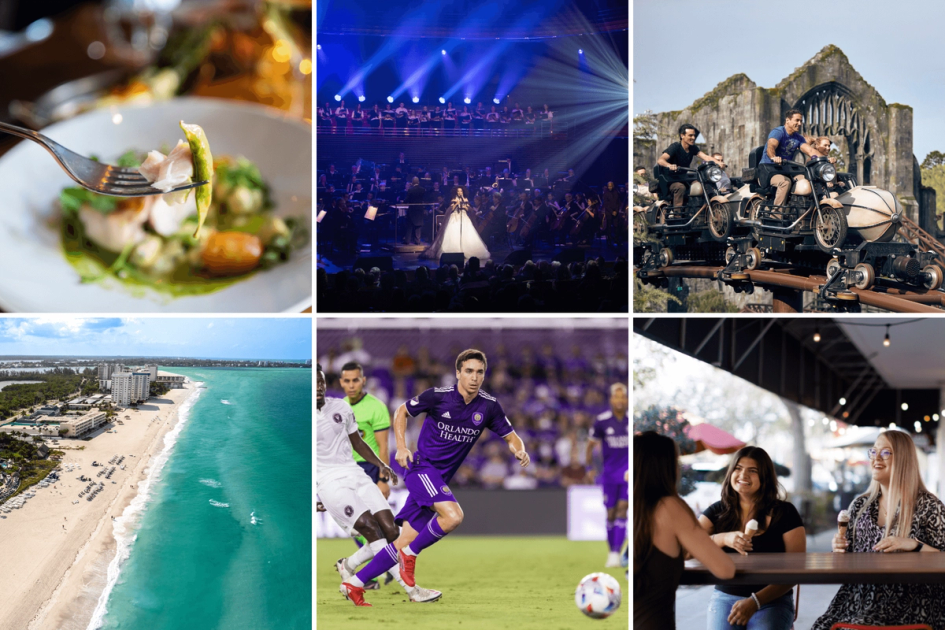 A grid of images depicting things to do in Florida on vacation.