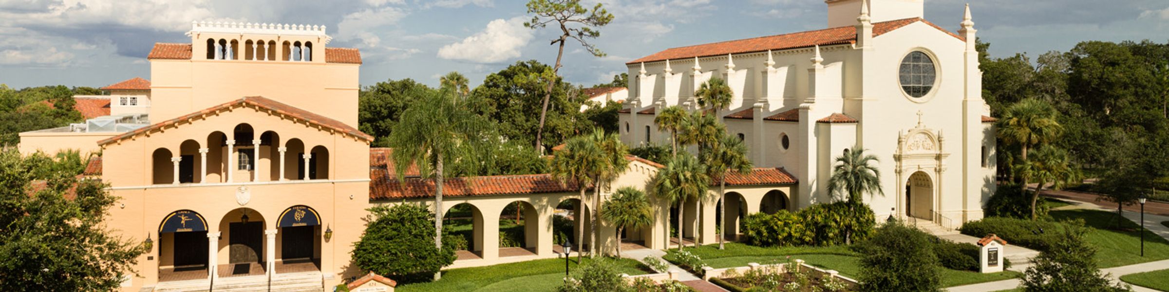 An aerial view of the Annie Russell Theatre and Knowles Memorial Chapel