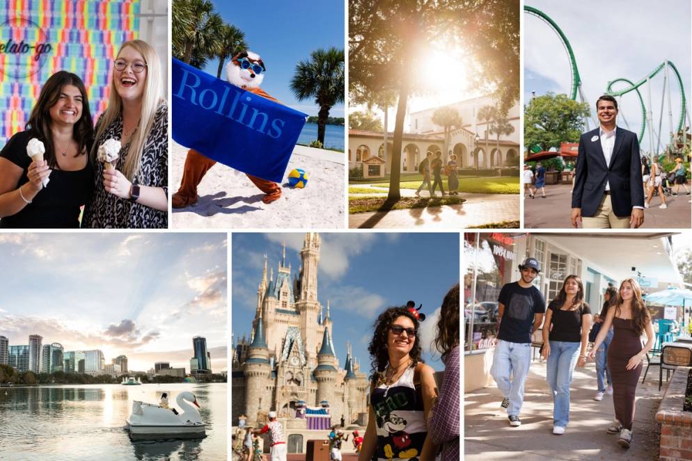 Rollins College students enjoying campus life and nearby Orlando attractions together.