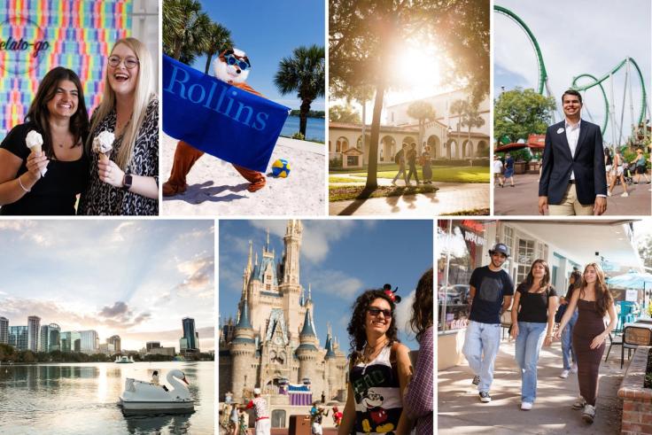 Rollins College students enjoying campus life and nearby Orlando attractions together.