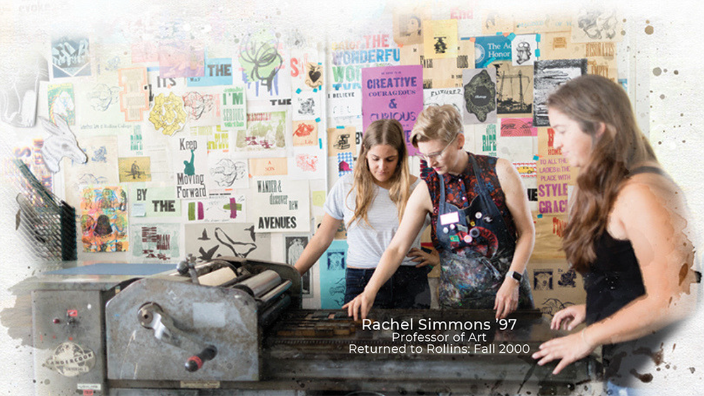 Rachel Simmons with students in her screen-printing studio.