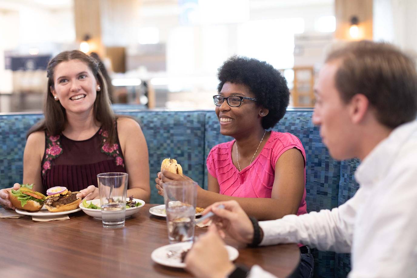 Students enjoy a meal in Skillman Dining Hall