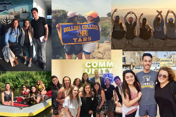 Six photos in a collage of Rollins College Hillel students