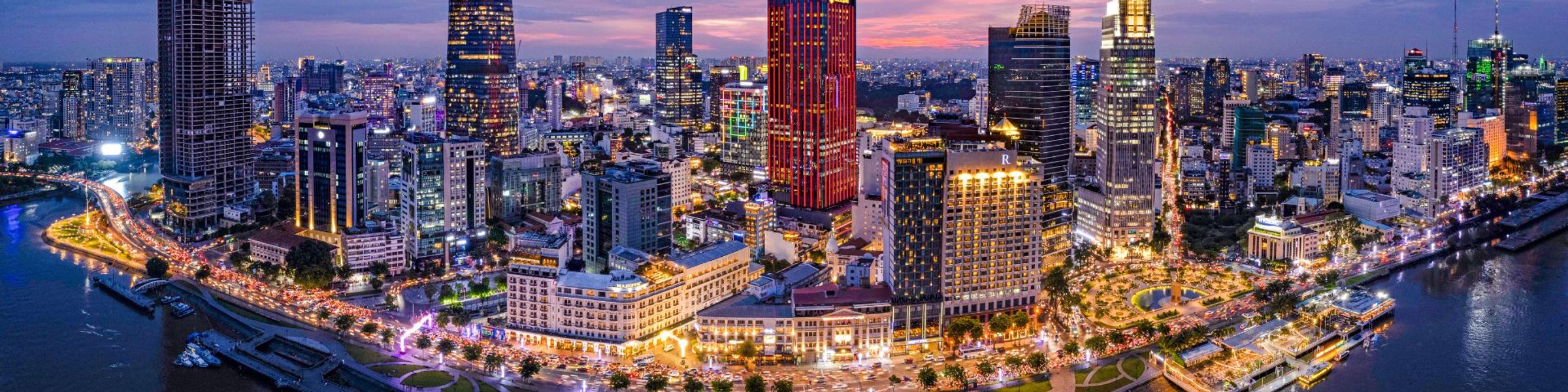 Aerial view of Ho Chi Minh City at night.