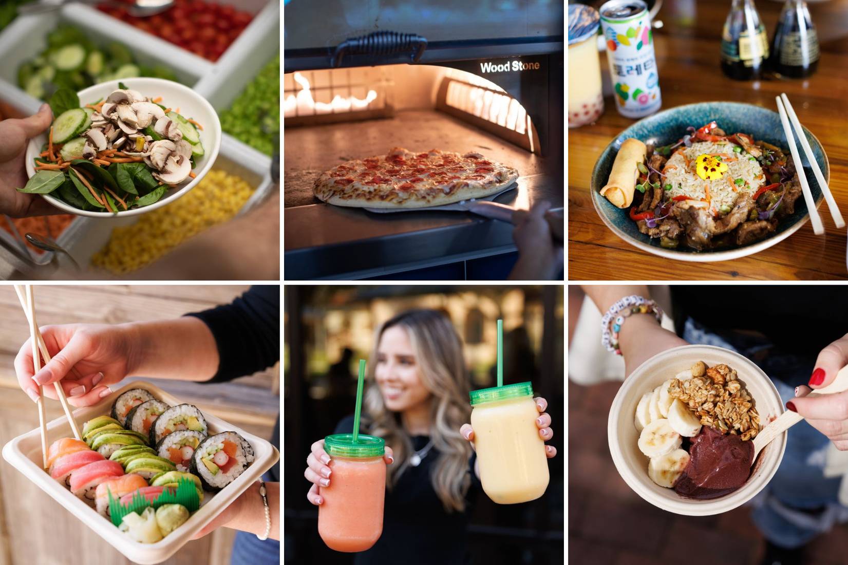 A grid depicting dining at Rollins College, which was recently recognized for best college food.