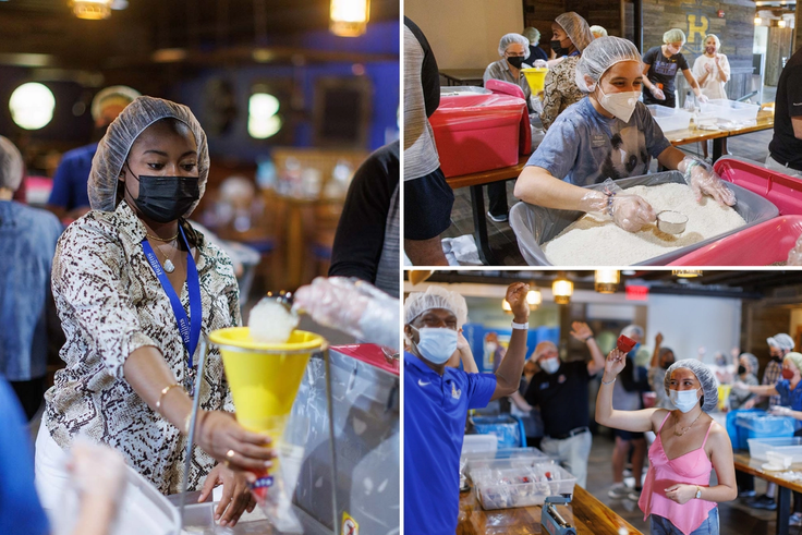 Throughout the course of the day, volunteers gathered at Dave's Boathouse to assemble more than 10,000 meal kits. 