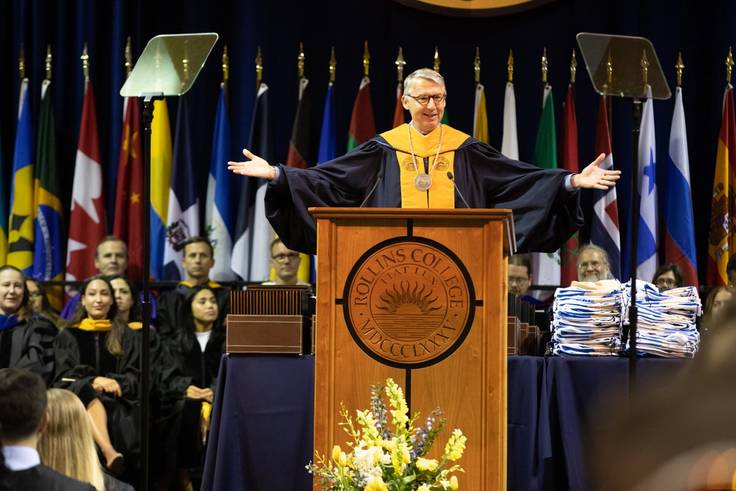 President Grant Cornwell addresses students.