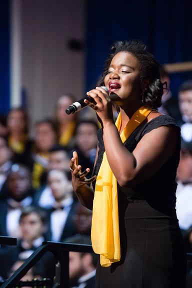 Elodie Germain ’16 performs for an audience.