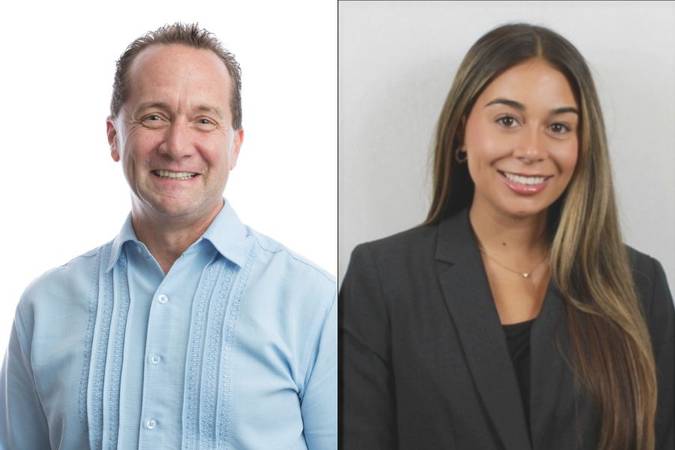 Communication professor David Painter and recent graduate Lauren Velazquez ’25MSC