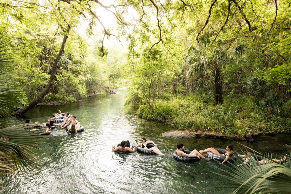 Rollins students tubing at Wekiva Springs. 