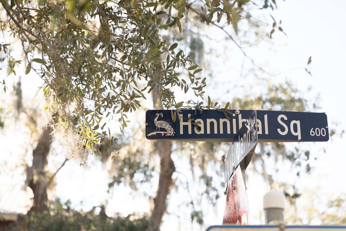 A close up of Hannibal Square's street sign.