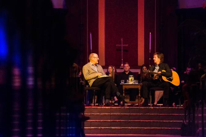 Billy Collins interviews Paul McCartney in Knowles Memorial Chapel.