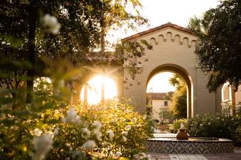 One of the many archways and courtyards on the Rollins College campus.