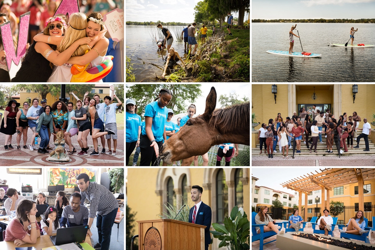 Grid of images of Rollins campus life