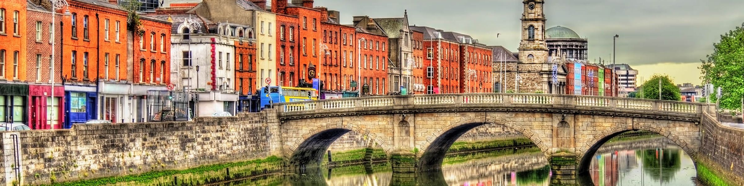 Panoramic view of Dublin from waterway.