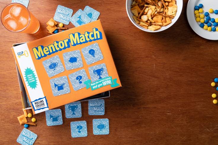 A "Mentor Match" board game to illustrate Rollins’ Career Champions mentorship program, which is creating powerful partnerships between students and alumni.