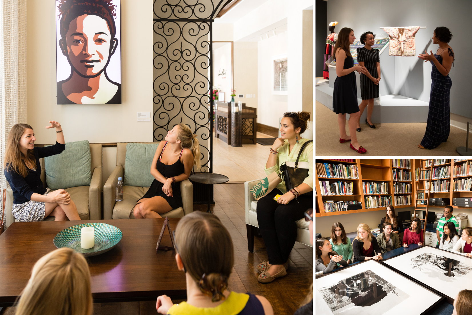 Students working in the Rollins Museum of Art and having class at the Alfond Inn, which houses the Alfond Collection of Contemporary Art.