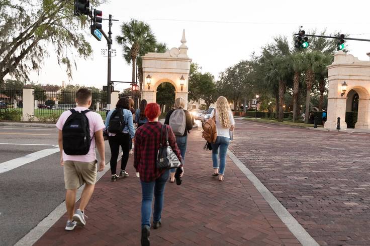 Students walk back to Rollins from Park Avenue, which is just steps from campus.
