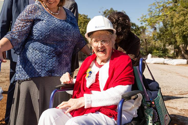 Augusta Hume ’39 at the groundbreaking of the Hume House Child Development Center.