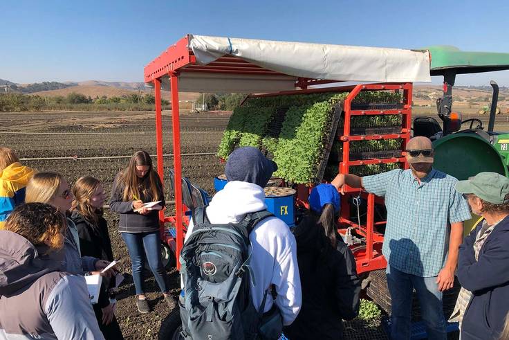 Rollins students learn about sustainable farm practices in Northern California.