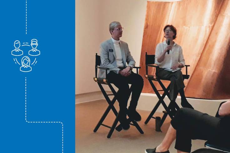 Isaac Gorres ’21 and art history professor Susan Libby presenting research in Vienna.