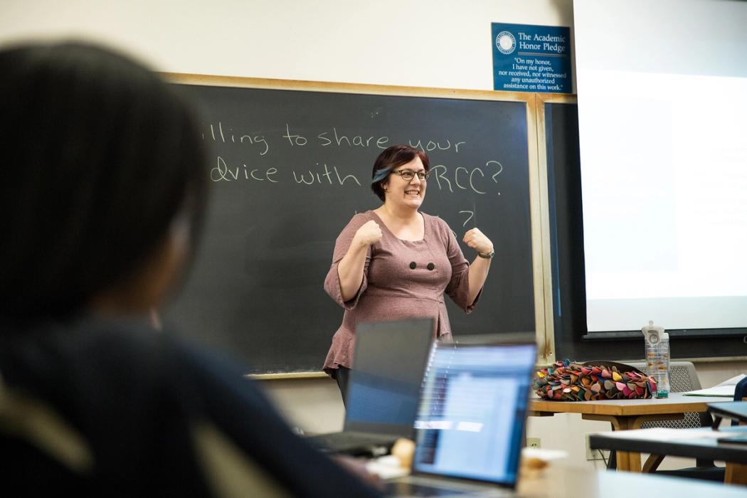 Rollins sociology professor speaking to class