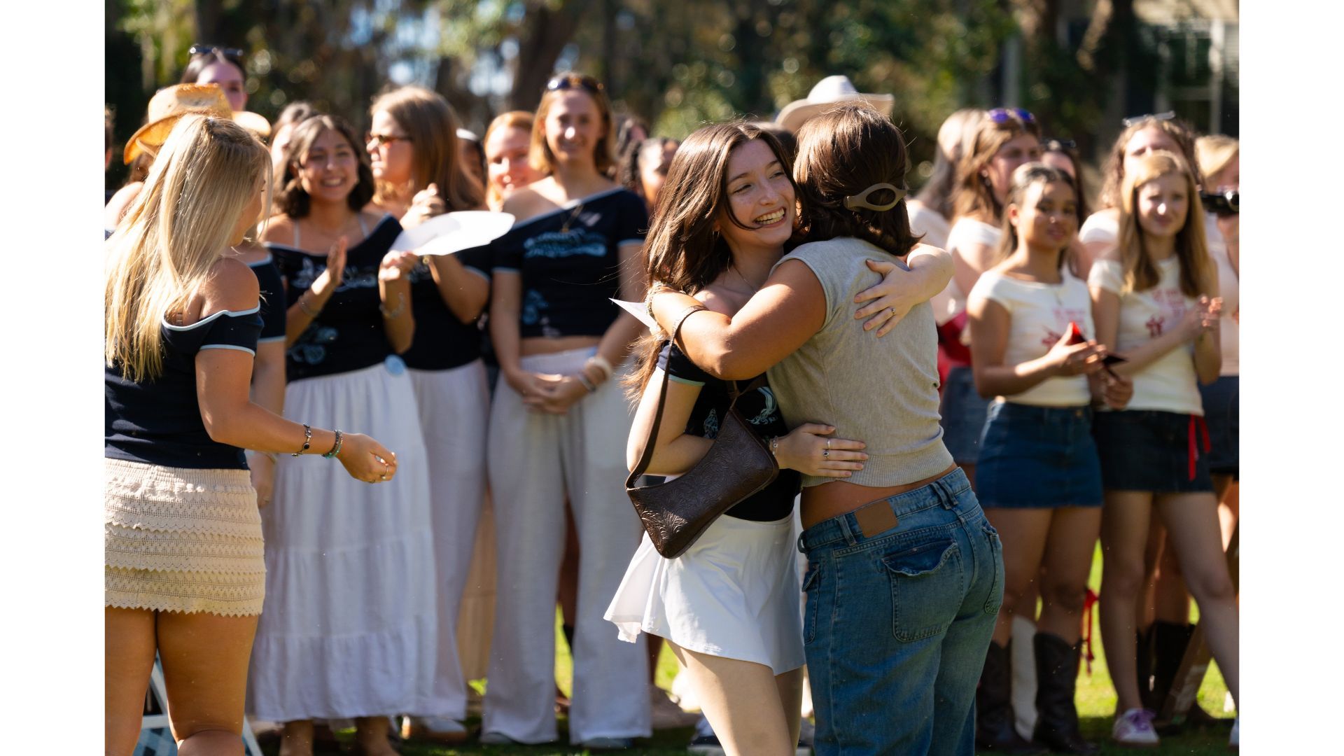 Sorority members celebrating Bid Day. 