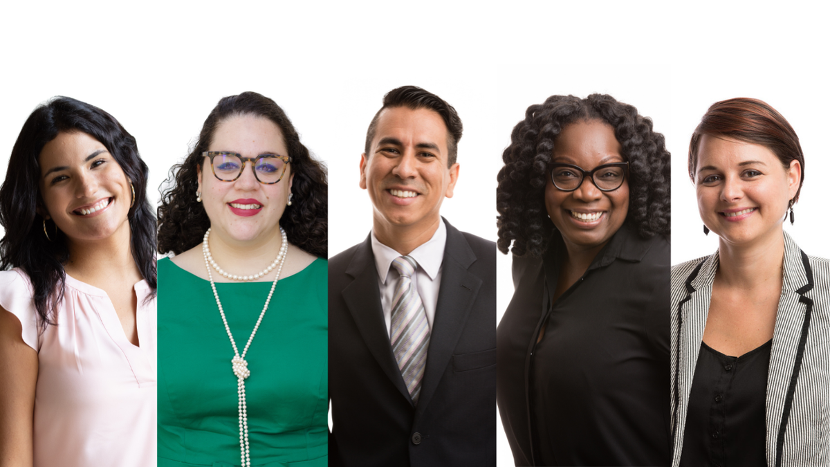 A collage of portraits of Rollins’ inclusive recruitment admission counselors.