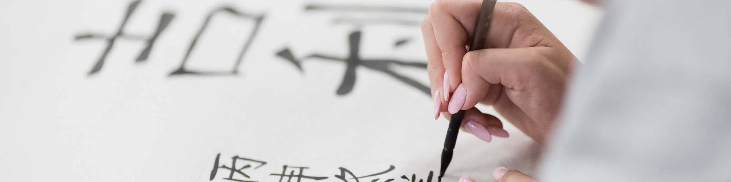 A student practices Mandarin calligraphy.