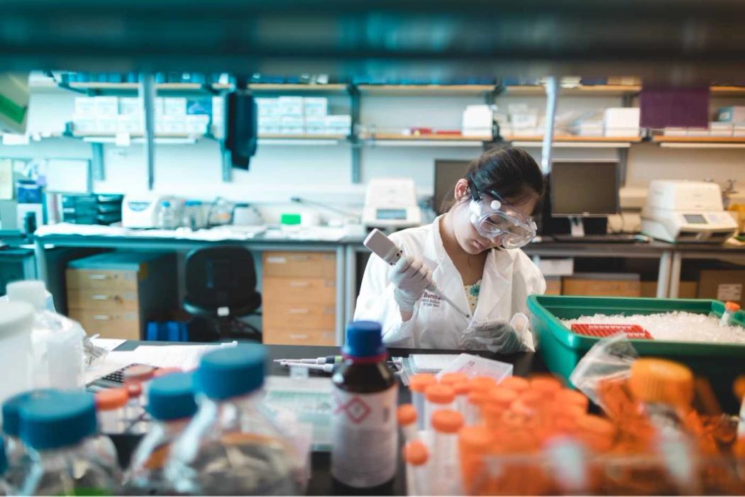 A student works in a chemistry lab.