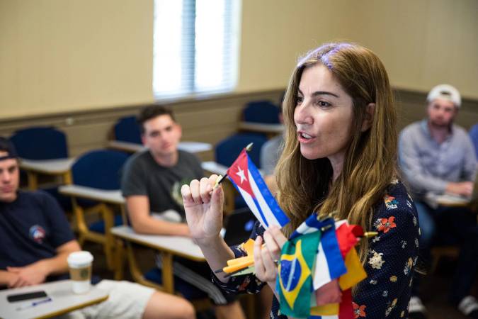 Spanish professor Patricia Tomé leading a class