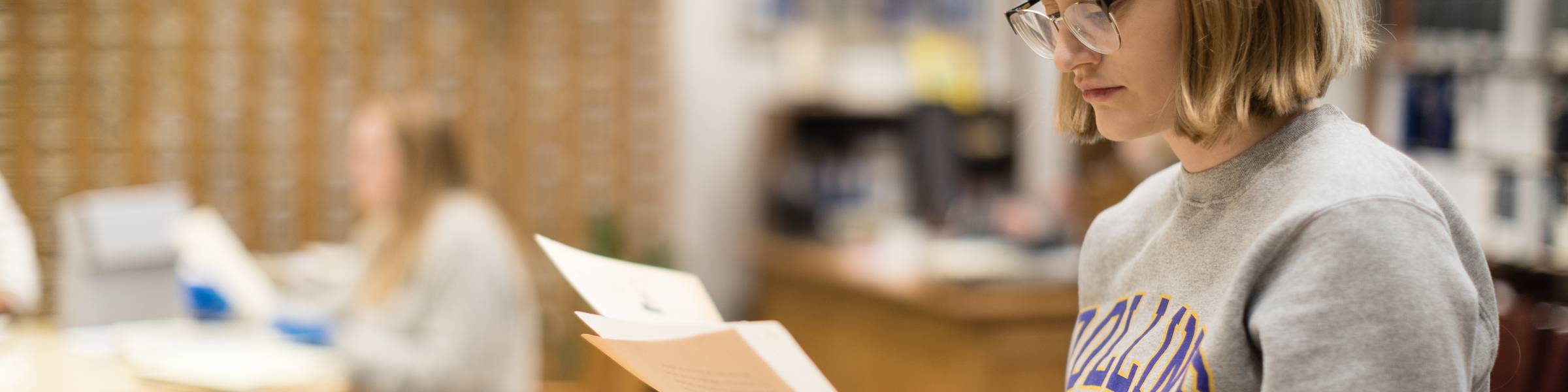 Rollins student reviews work while in the Researching American History course.